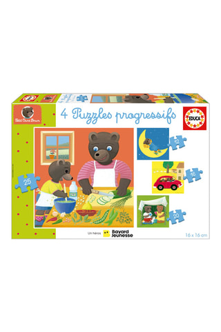 4 puzzles Progressifs Petits Ours Bruns - 12, 16, 20 et 25 pièces