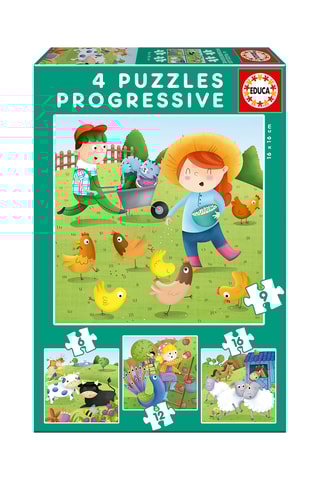 4 puzzles progressifs Les animaux de la ferme - 6, 9, 12 et 16 pièces