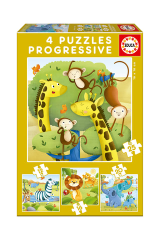4 puzzles progressifs Les animaux sauvages - 12, 16, 20 et 25 pièces