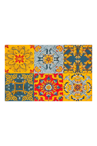 Vloerkleed Trinacria Rood, Blauw en Geel - 45 x 75 cm