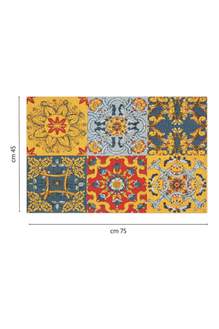Vloerkleed Trinacria Rood, Blauw en Geel - 45 x 75 cm