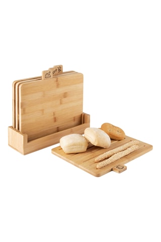 4 planches à découper avec support en bambou Eco Living - 28 x 25 x 1,2 cm
