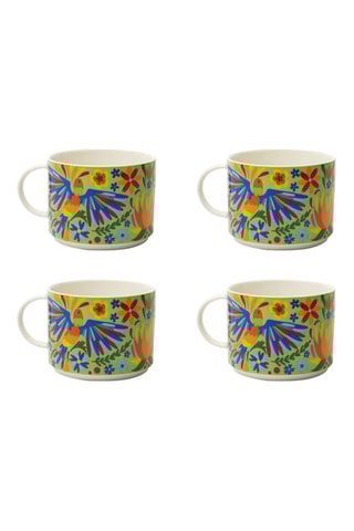 4 mugs en Bone China Mexican Flowers - 50 cl
