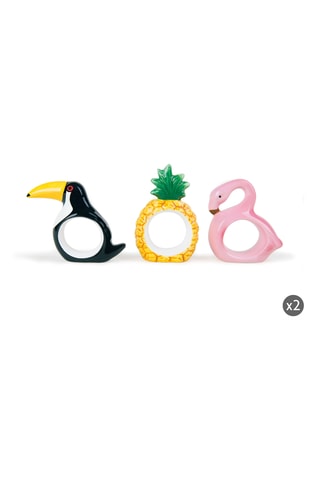 6 ronds de serviette en céramique Tropical - 7,5 cm
