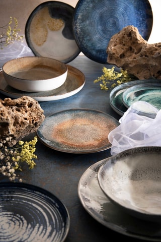 6 assiettes plates en céramique Poseidone - 26 x 26 x 2,5 cm