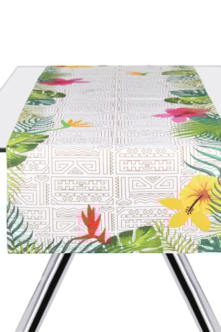 Chemin de table Tiki - 45 x 140 cm - Blanc et vert