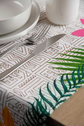 Chemin de table Tiki - 45 x 140 cm - Blanc et vert