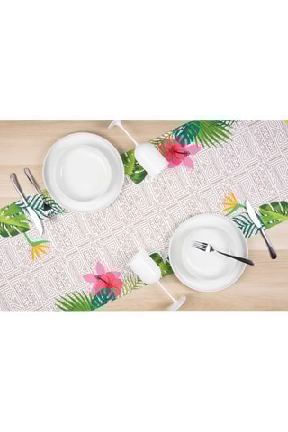 Chemin de table Tiki - 45 x 140 cm - Blanc et vert