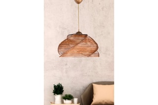 Houten en Bamboe Hanglamp Pentagone Antiquation - Naturel en Goudkleurig - 45-60 W