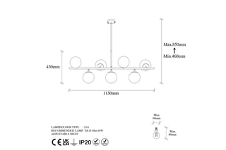 hanglamp Fazli - Goudkleurig - 7 x 40 W