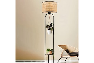 Candeeiro de pé em rotim LED Ayd  Natural e preto