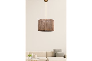 Houten Hanglamp - Naturel en Bronskleurig - 60 W