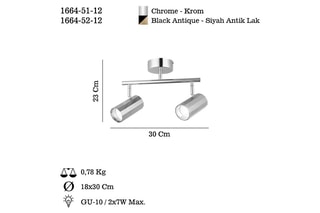 Plafondlamp - Zwart - 2 x 7 W