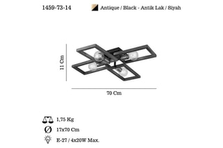 Candeeiro de teto em madeira Era - Preto - 4 x 20 W