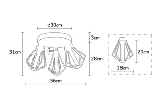 Plafondlamp Oylat - Zwart - 3 x 100 W