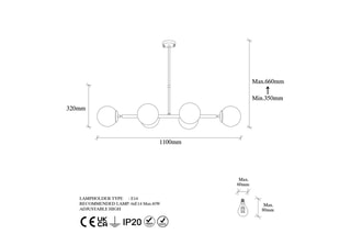 hanglamp Fazli - Goudkleurig - 6 x 40 W