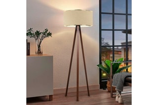 Houten Staanlamp op Driepoot - Beige en Naturel - 40 - 60 W - 140 cm