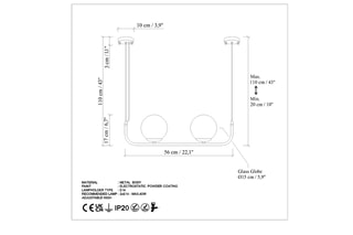 Hanglamp Faruk 13710 - Zwart en Wit - 2 x 40 W