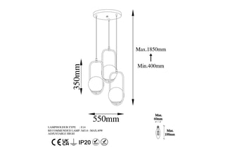 Hanglamp Skew - Goudkleurig en Zwart - 3 x 40 W