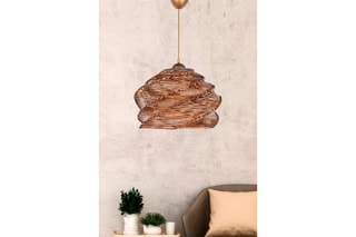 Candeeiro suspenso em madeira e bambu Ruche Antiquation - Natural e dourado