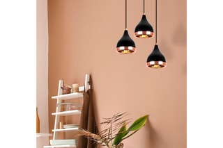 Candeeiro suspenso Yildo - Preto e acobreado - 3 x 60 W