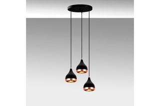 Candeeiro suspenso Yildo - Preto e acobreado - 3 x 60 W
