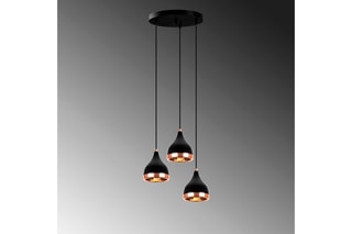 Candeeiro suspenso Yildo - Preto e acobreado - 3 x 60 W