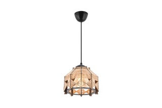 Candeeiro suspenso em madeira Jutta Jute - Preto e camel - 45 - 60 W
