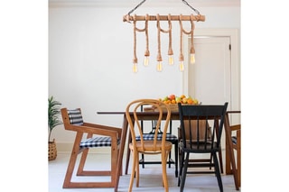 Candeeiro suspenso Erebos - Preto e natural - 6 x 100 W