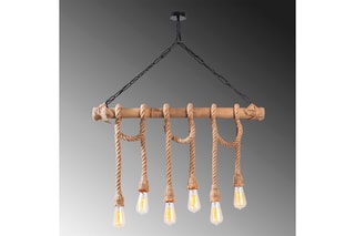 Candeeiro suspenso Erebos - Preto e natural - 6 x 100 W