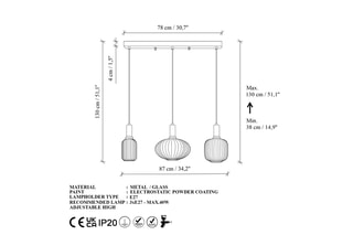Candeeiro suspenso Asker - Dourado - 3 x 40 W