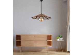 Candeeiro suspenso em madeira - Natural e preto - 60 W