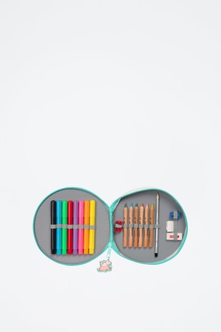 Gevuld Etui George en Peppa Peppa Pig - 18-delig - Turquoise en Lichtgeel