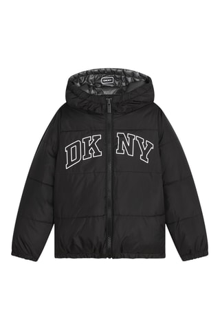 Dubbelzijdige gewatteerde jas met capuchon - Zwart - DKNY