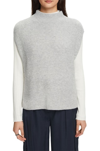 Pull sans manches en laine et cachemire - Gris clair chiné