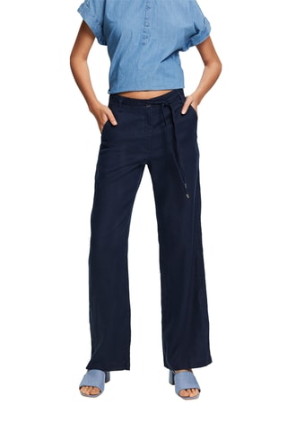 Pantalon taille haute en lin - Bleu marine