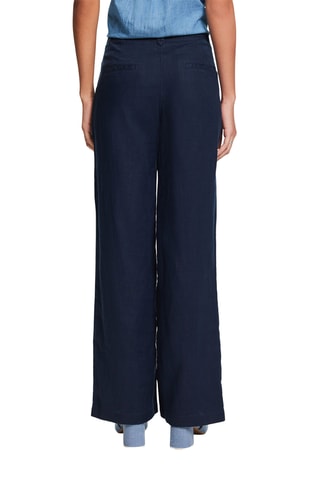 Pantalon taille haute en lin - Bleu marine