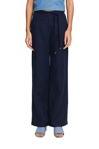 Pantalon taille haute en lin - Bleu marine
