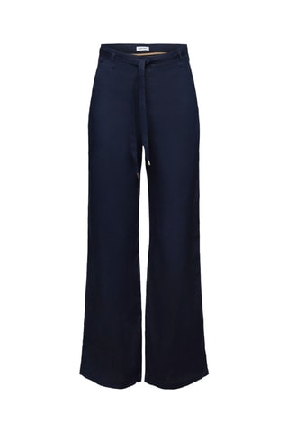 Pantalon taille haute en lin - Bleu marine