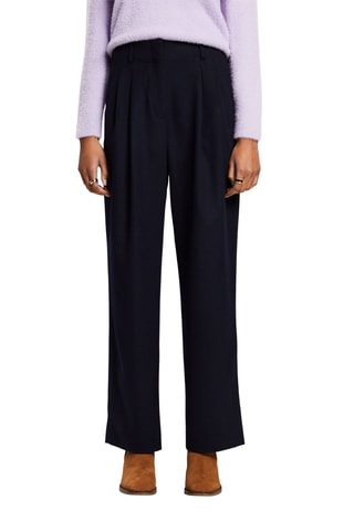 Pantalon en laine et cachemire taille haute - Bleu marine