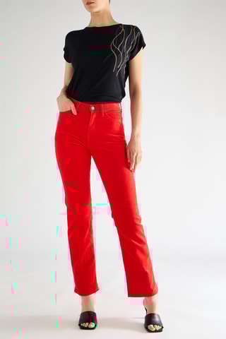 Calças de ganga cintura alta - Vermelho