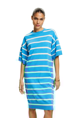 Vestido t-shirt - Azul-claro e branco