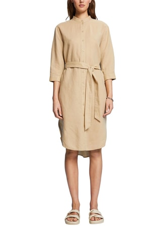Vestido-camisa em linho - Bege