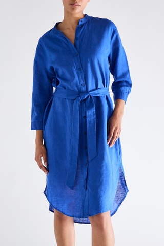 Vestido-camisa em linho - Azul-real