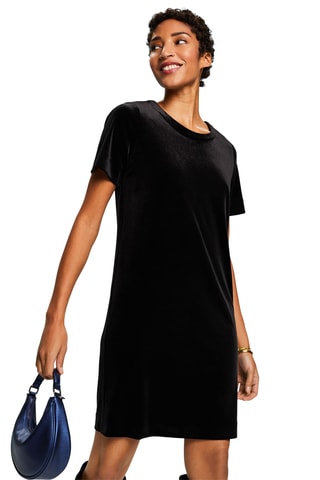 Vestido direito em veludo - Preto