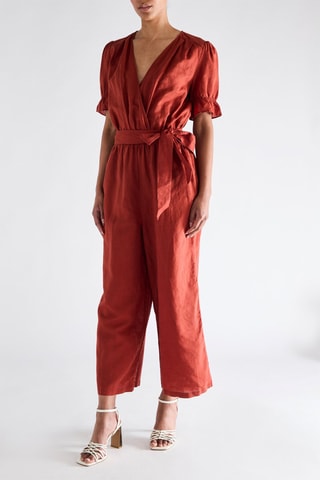Macacão em linho - Vermelho-tijolo