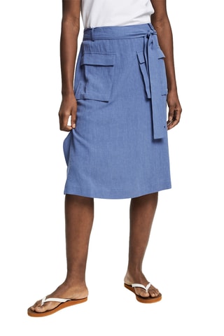 Saia midi em linho - Azul-claro