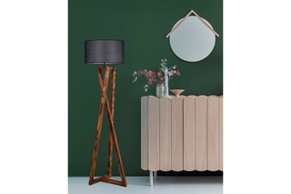 Lampadaire en bois - Naturel et noir - 60 W