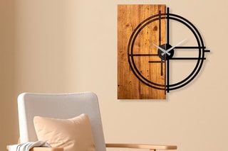 Horloge - 58 x 56 cm - Noir et naturel