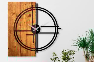 Horloge - 58 x 56 cm - Noir et naturel